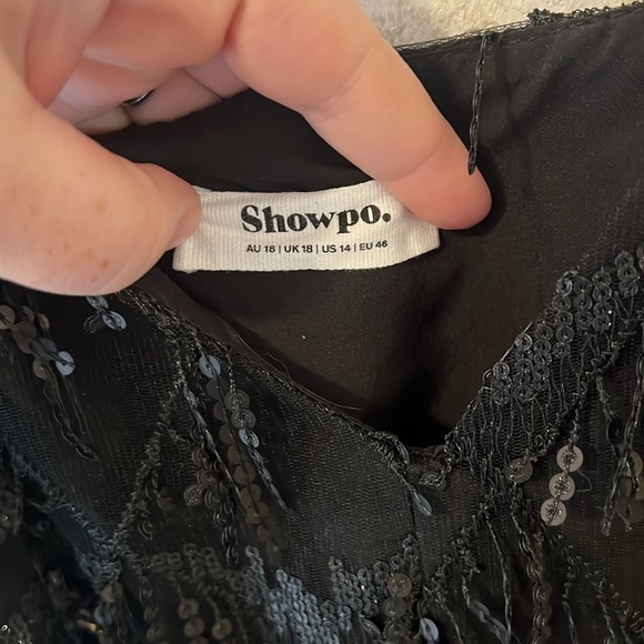 SHOWPO KHRIZZA MINI DRESS - SEQUIN GATHERED DRESS IN BLACK- Size 14 - Picture 4 of 4
